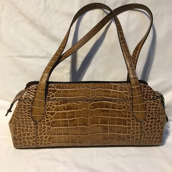 Cognac croco-print leather baguette - Picture 2 of 7